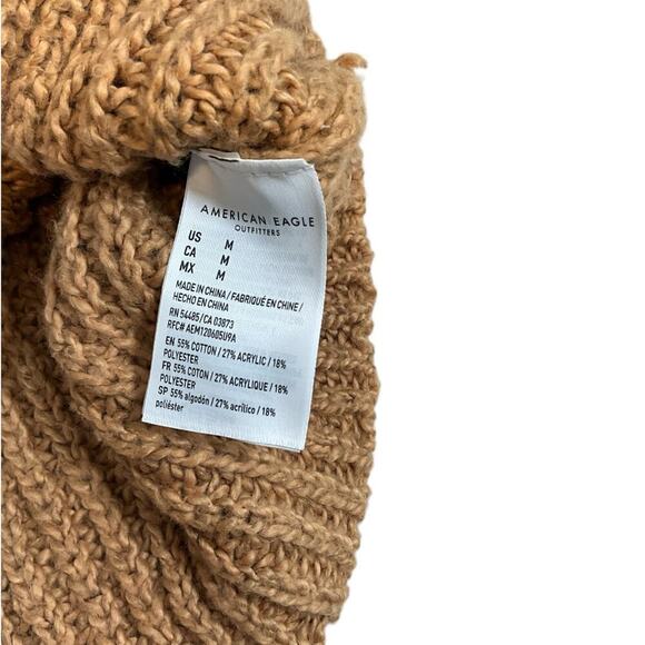 American Eagle Womens Mock Neck Cable Knit Long Sleeve Sweater NWT Tan Medium - Picture 6 of 11